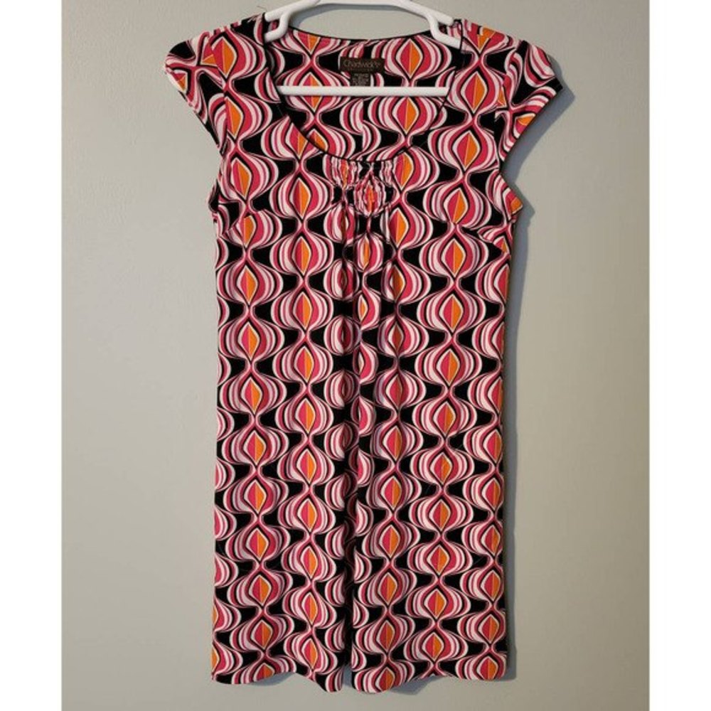 Chadwicks Retro Print Womens Cap Sleeve Midi Dress 8